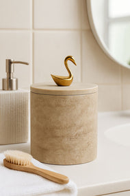 Travertine Canister with Brass Topper