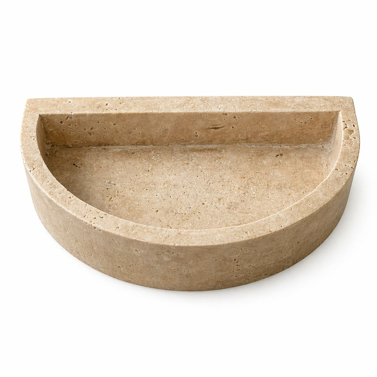 Half-Moon Travertine Catchall Tray – handcrafted natural beige travertine