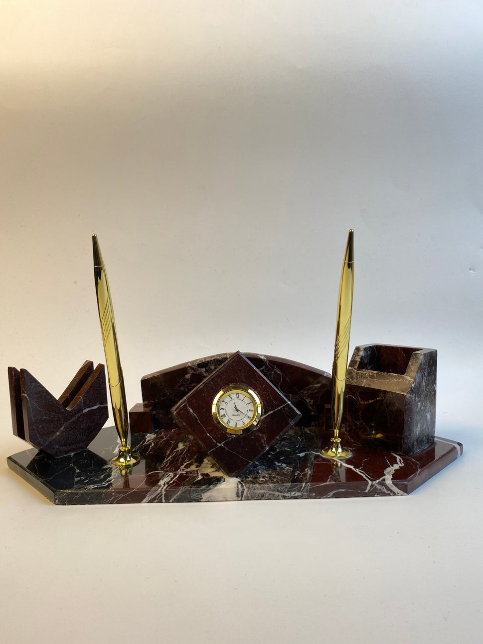 Rosso Levanto Marble Desk Set with Pen Holders