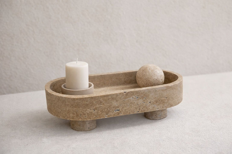 Oval Footed Travertine Tray Bowl