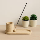 Switch Travertine Incense Holder with Stick Cup – handcrafted natural beige travertine, view 3 3 image