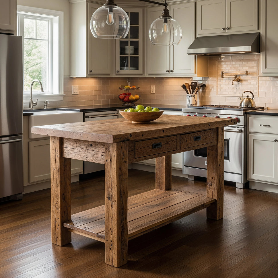 Rustic Kitchen Island with Storage - Live Edge Wood Counter Height