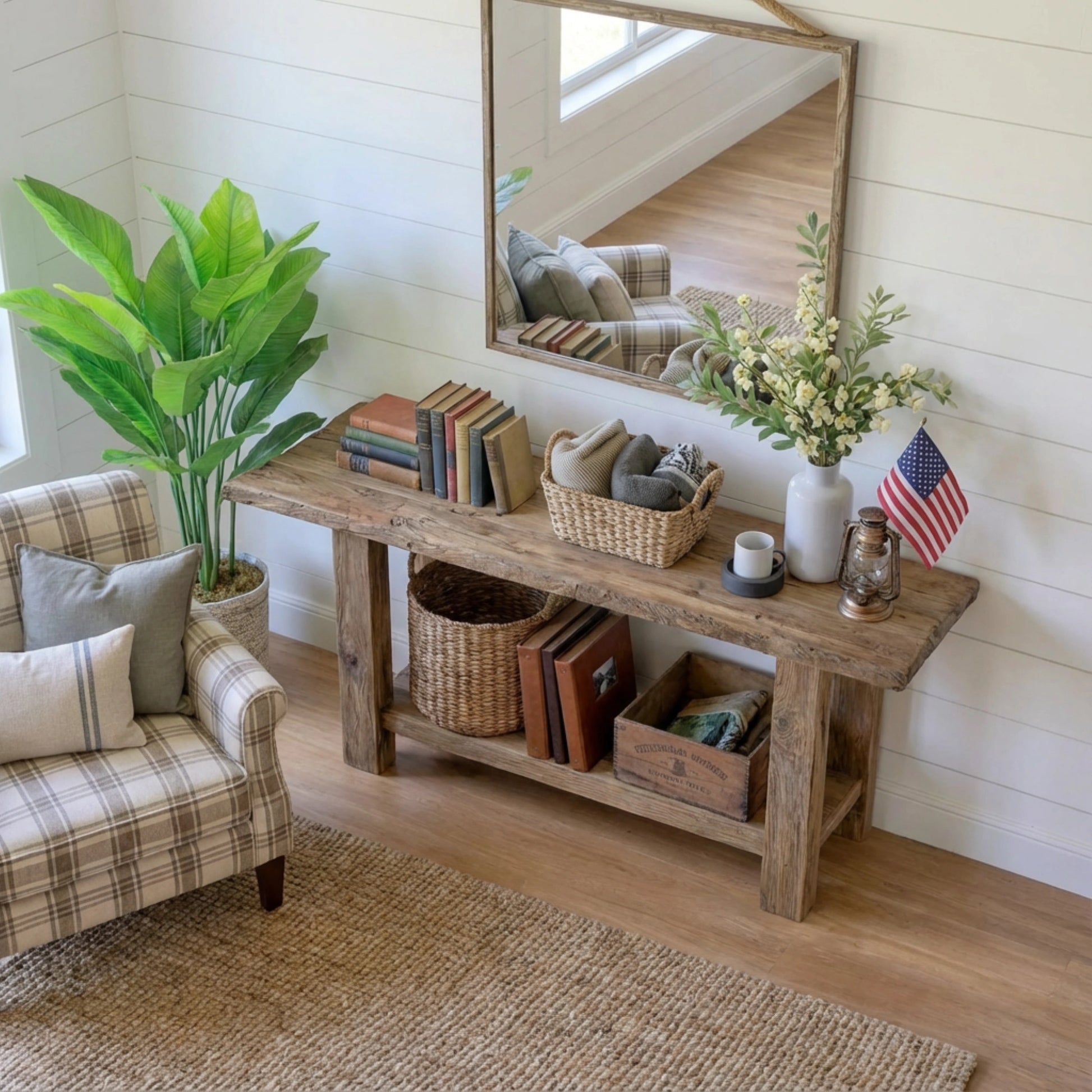 Rustic Entryway Wooden Console Table - Live Edge Wood Bench