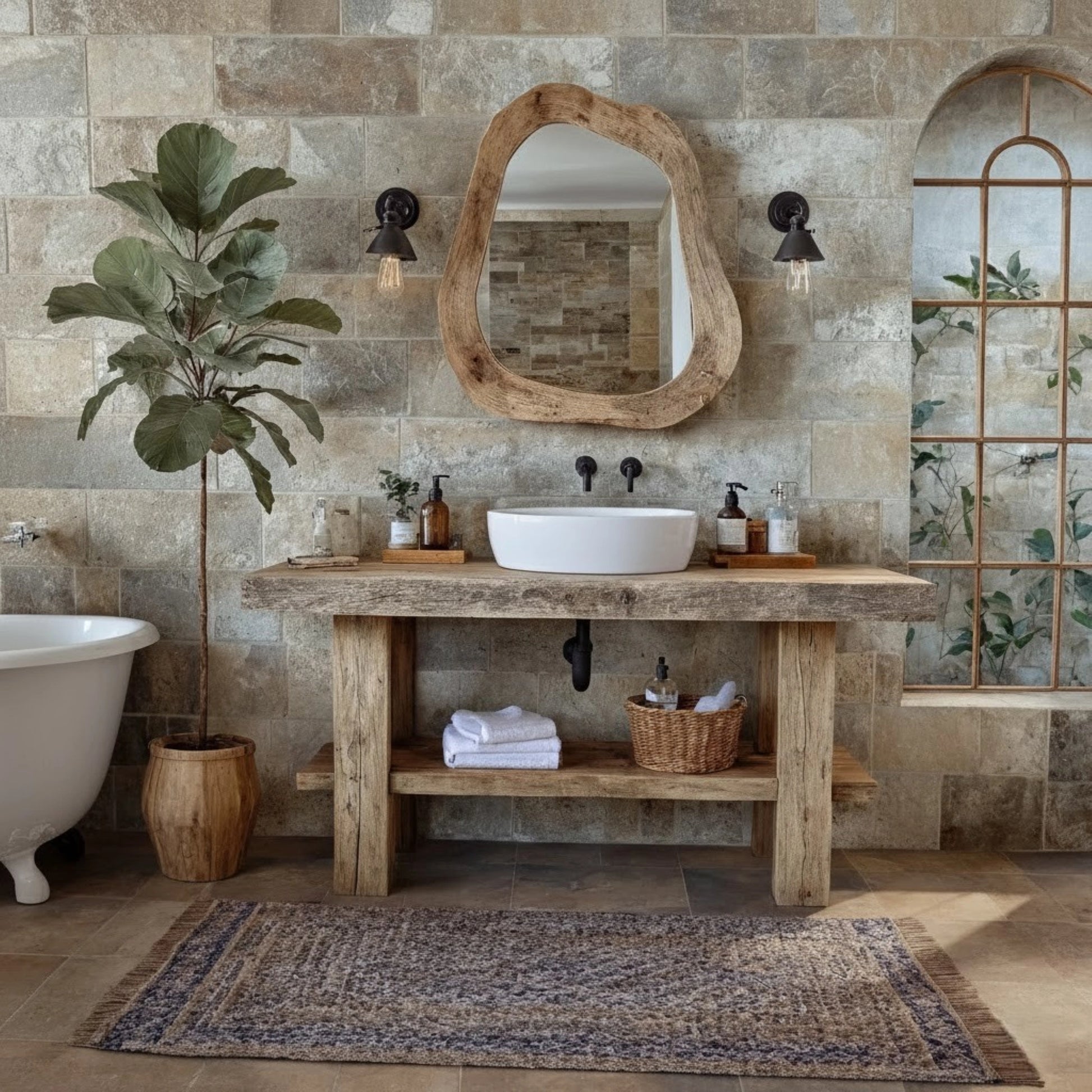 Rustic Bathroom Single or Double Sinks Vanity - Narrow Live Edge Wood