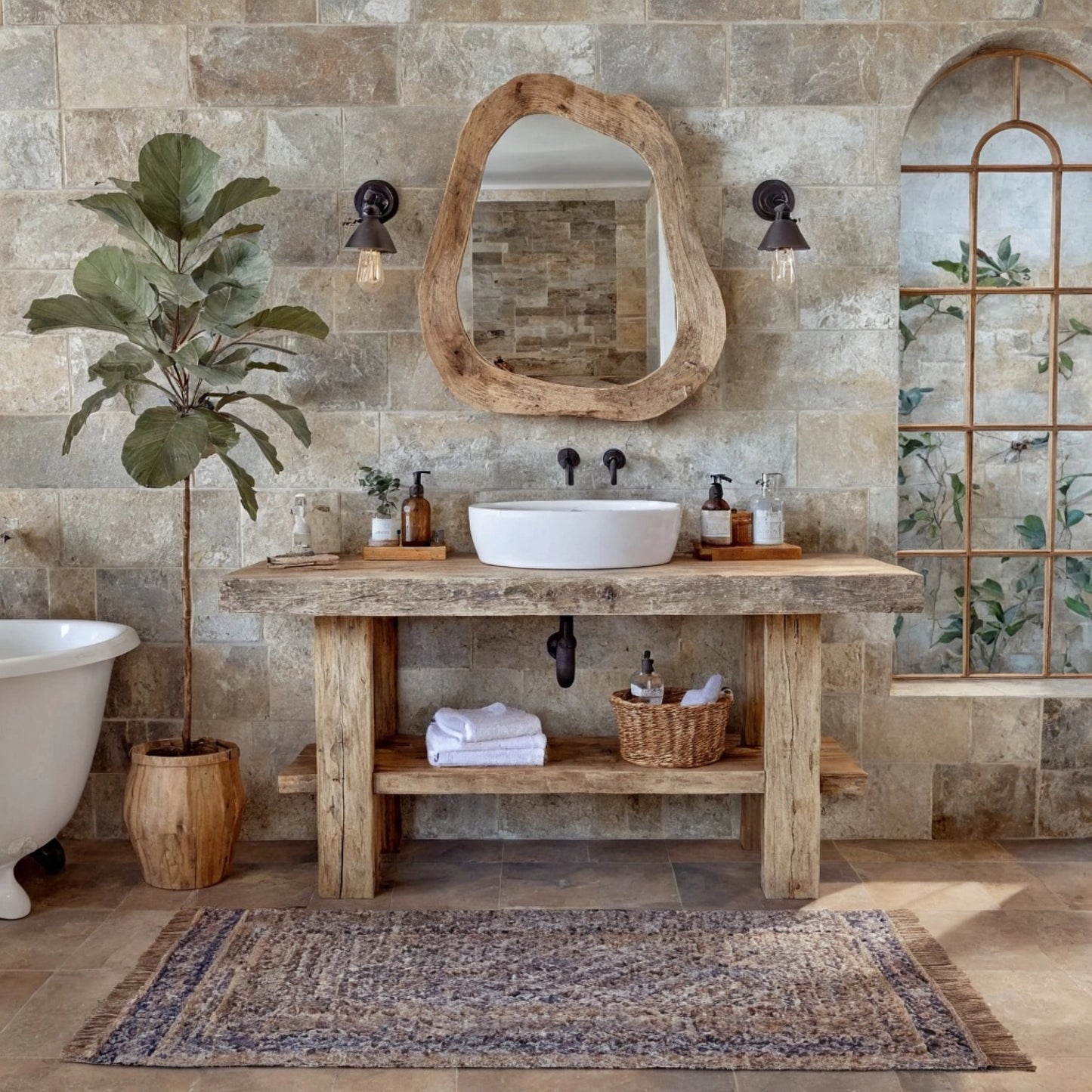Rustic Bathroom Single or Double Sinks Vanity - Narrow Live Edge Wood