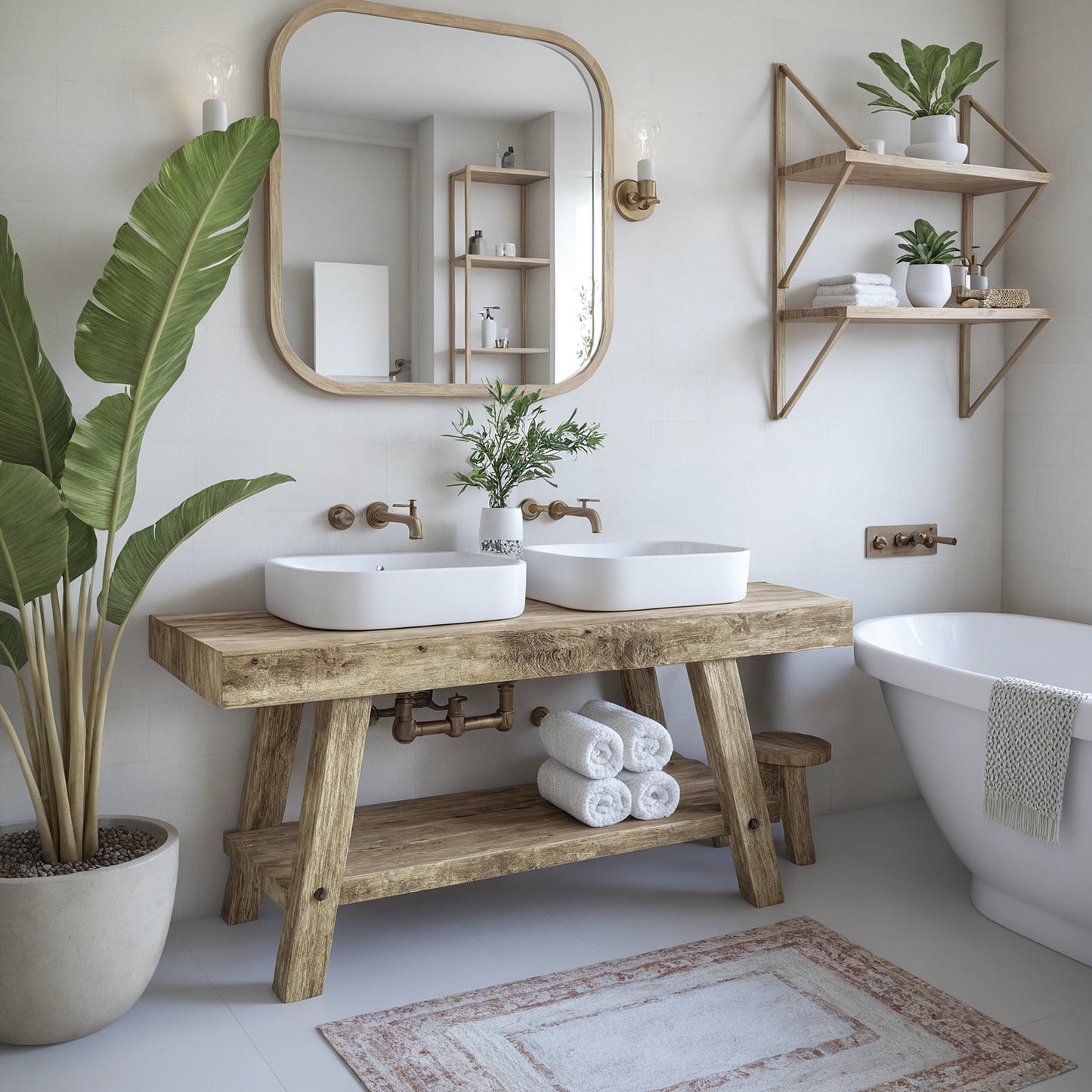 Rustic Bathroom Single or Double Sinks Vanity - Narrow Live Edge Wood