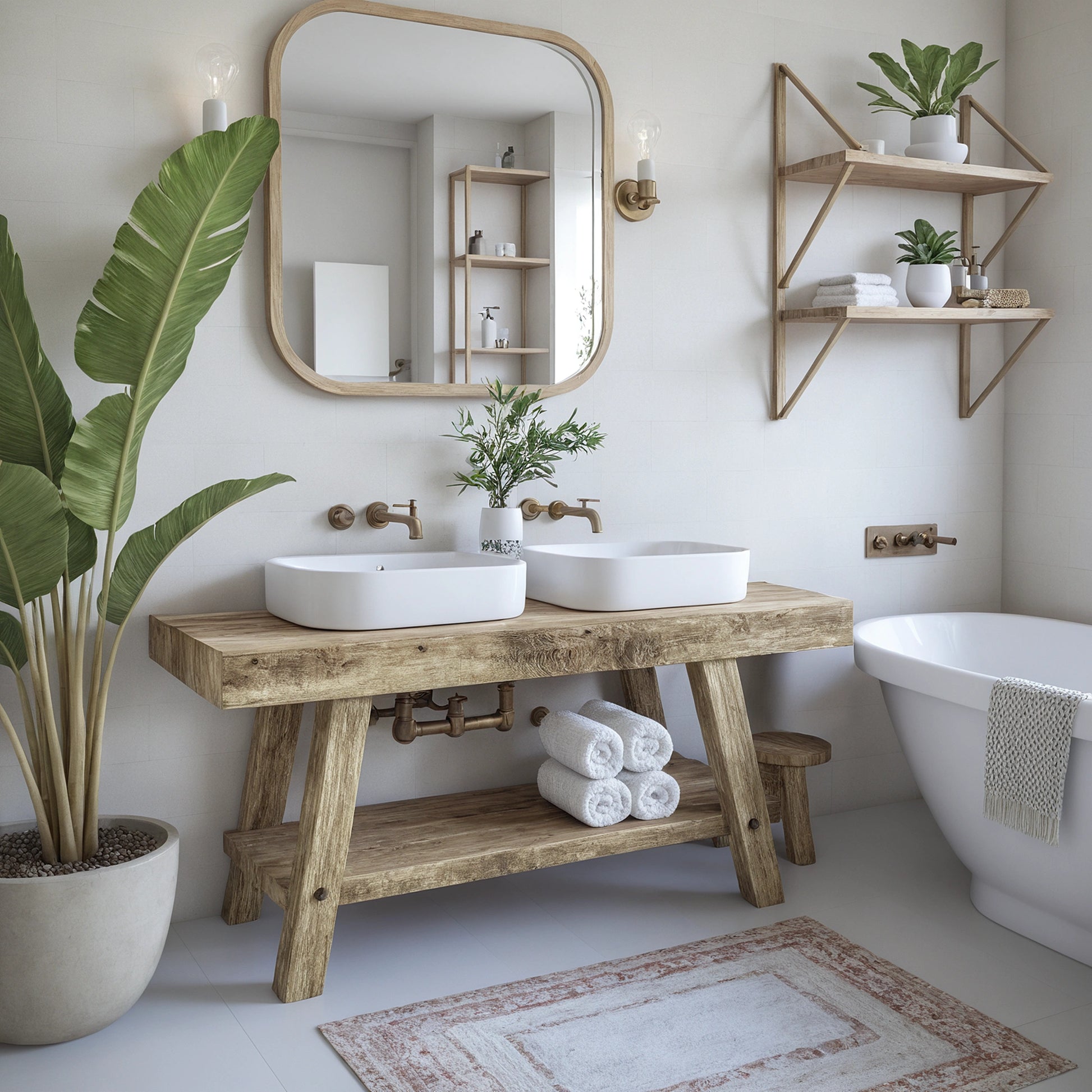 Rustic Bathroom Single or Double Sinks Vanity - Narrow Live Edge Wood