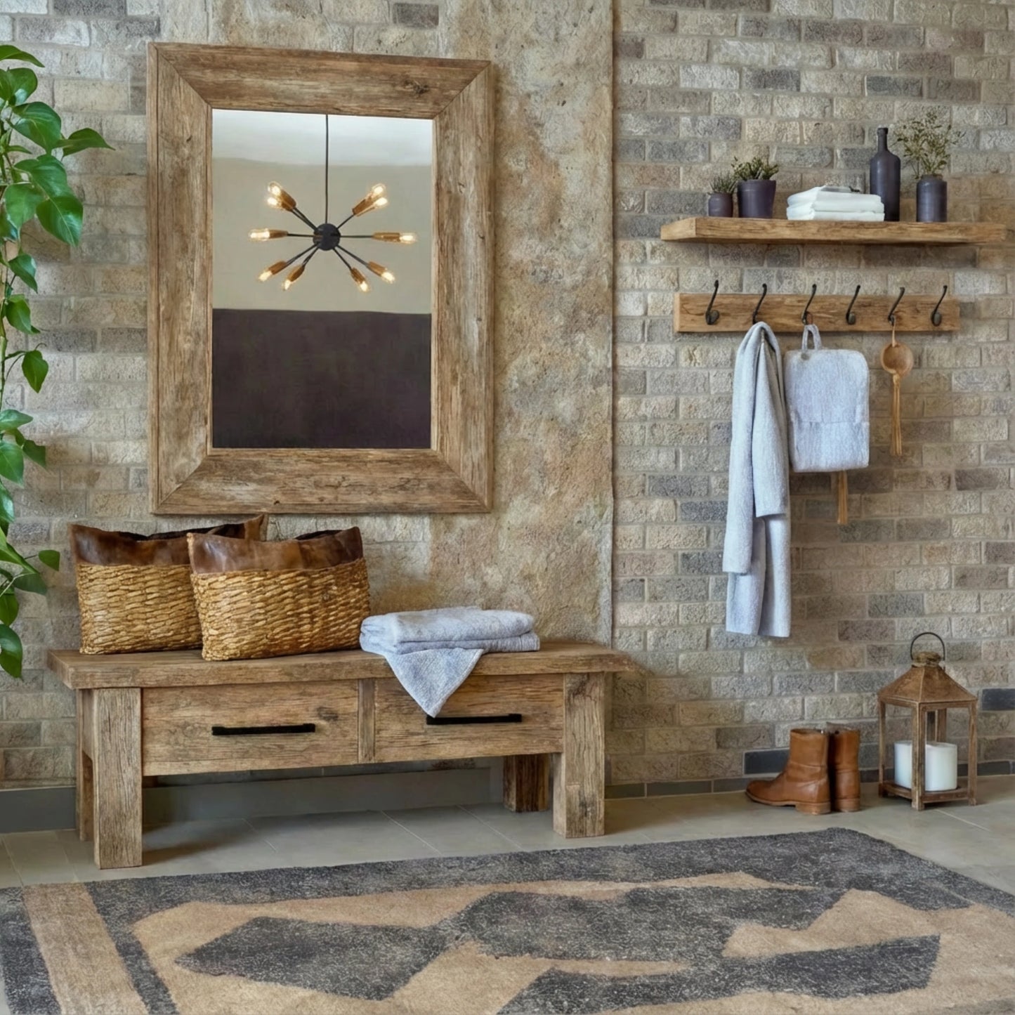 Rustic Entryway Wooden Console Table - Live Edge Wood Bench