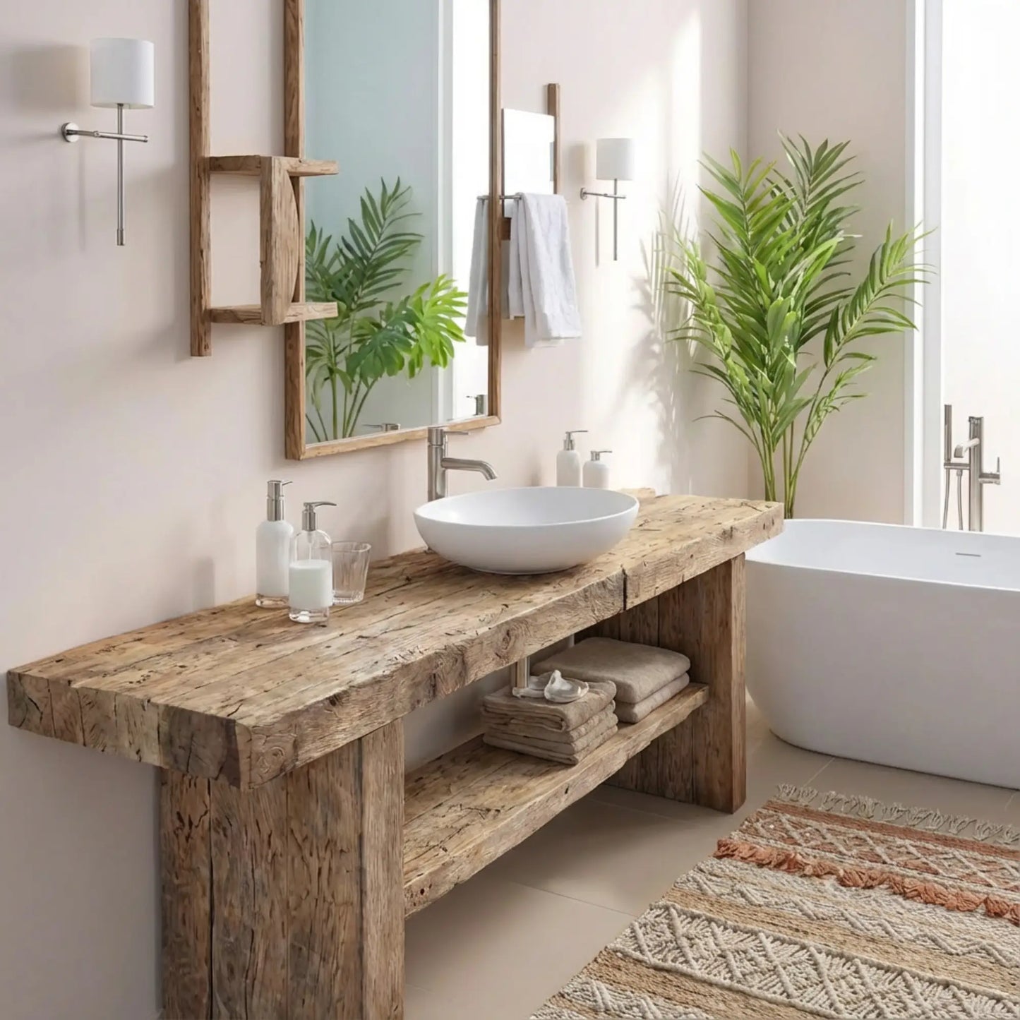Rustic Bathroom Single or Double Sinks Vanity - Narrow Live Edge Wood
