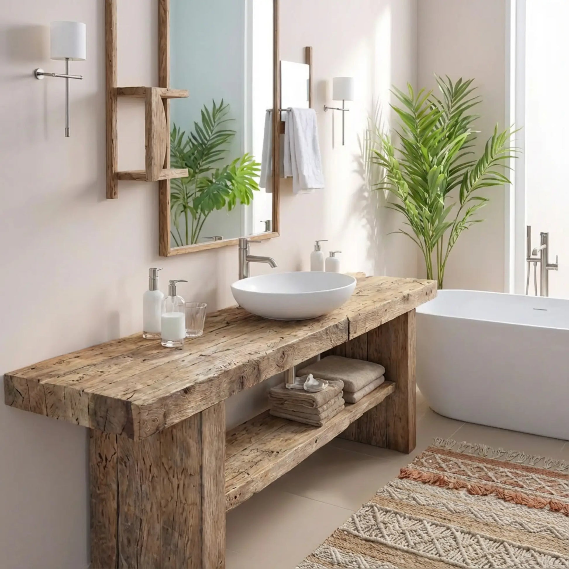 Rustic Bathroom Single or Double Sinks Vanity - Narrow Live Edge Wood