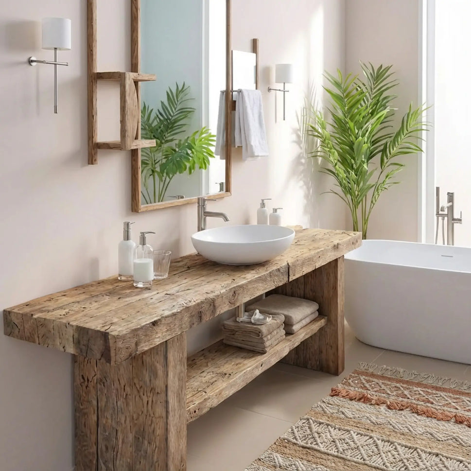 Rustic Bathroom Single or Double Sinks Vanity - Narrow Live Edge Wood