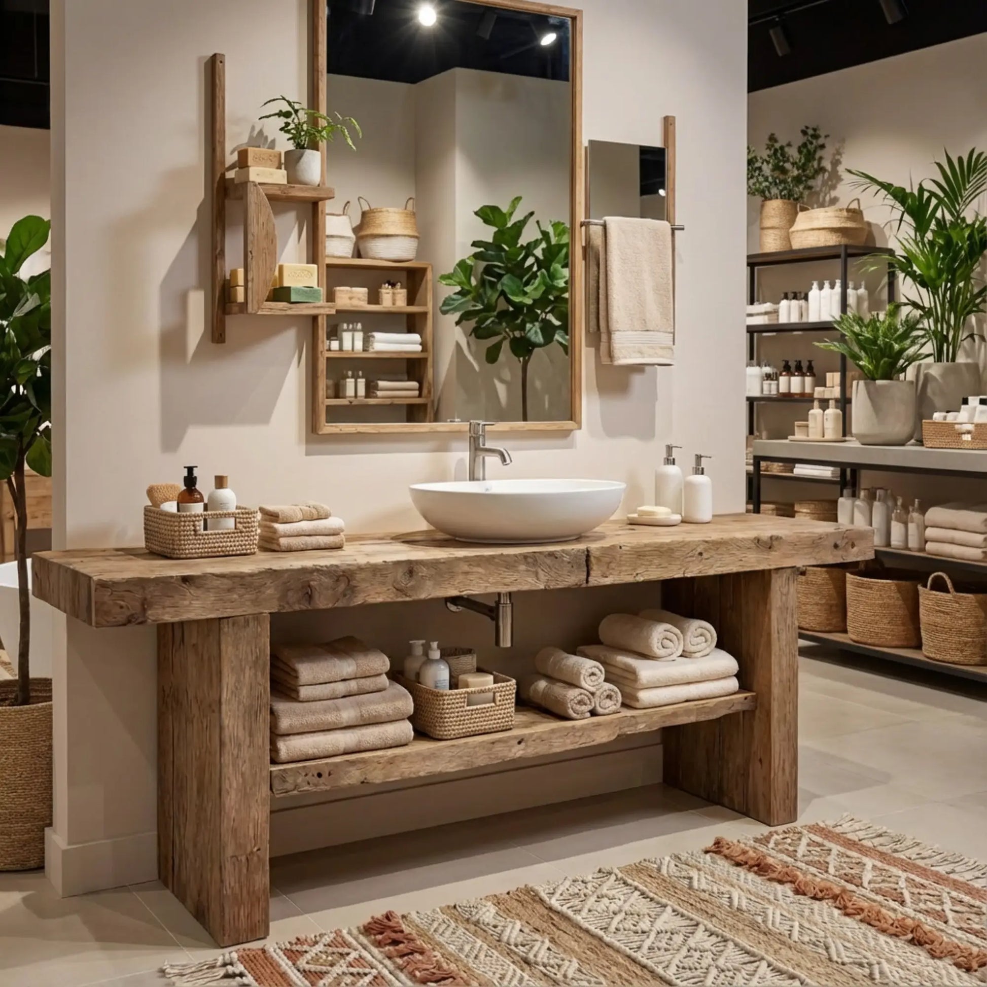 Rustic Bathroom Single or Double Sinks Vanity - Narrow Live Edge Wood