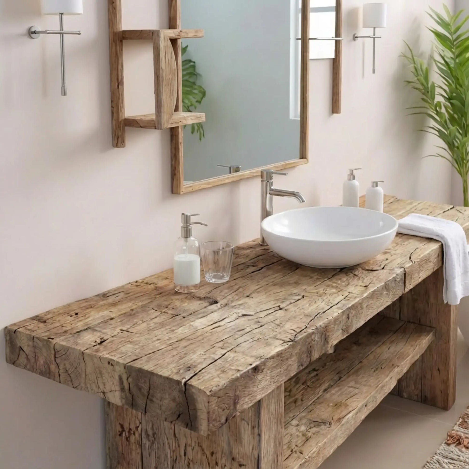 Rustic Bathroom Single or Double Sinks Vanity - Narrow Live Edge Wood