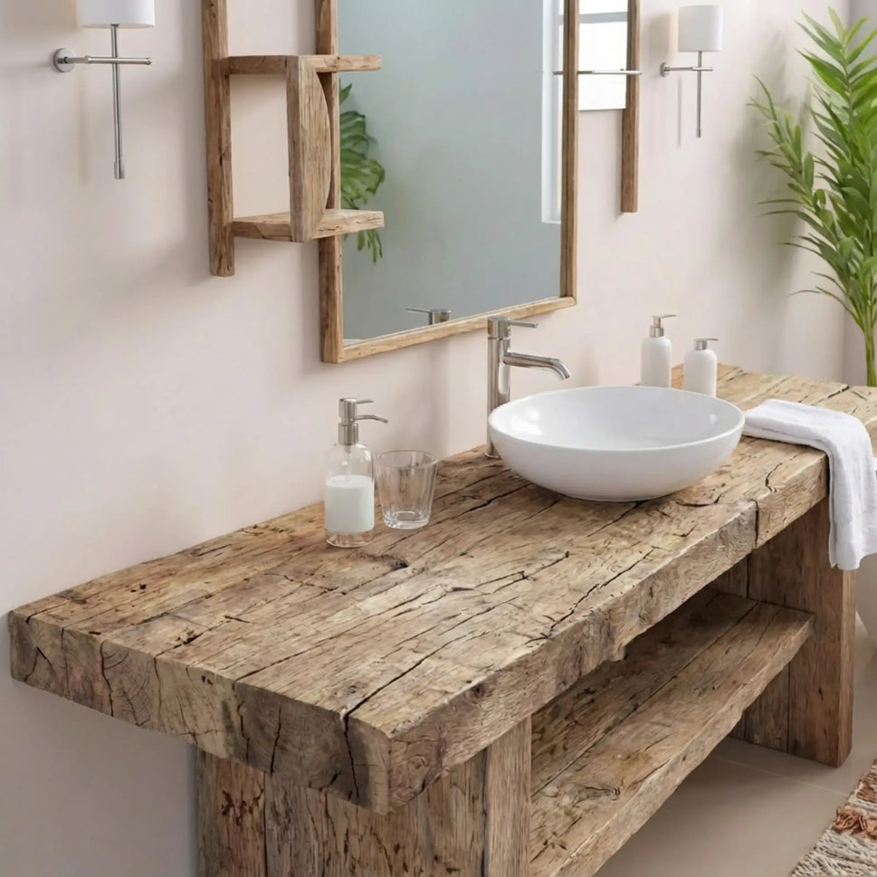 Rustic Bathroom Single or Double Sinks Vanity - Narrow Live Edge Wood
