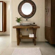 Rustikale Badezimmerwaschtische - Schmaler Waschtisch aus Holz im Landhausstil mit natürlicher Kante