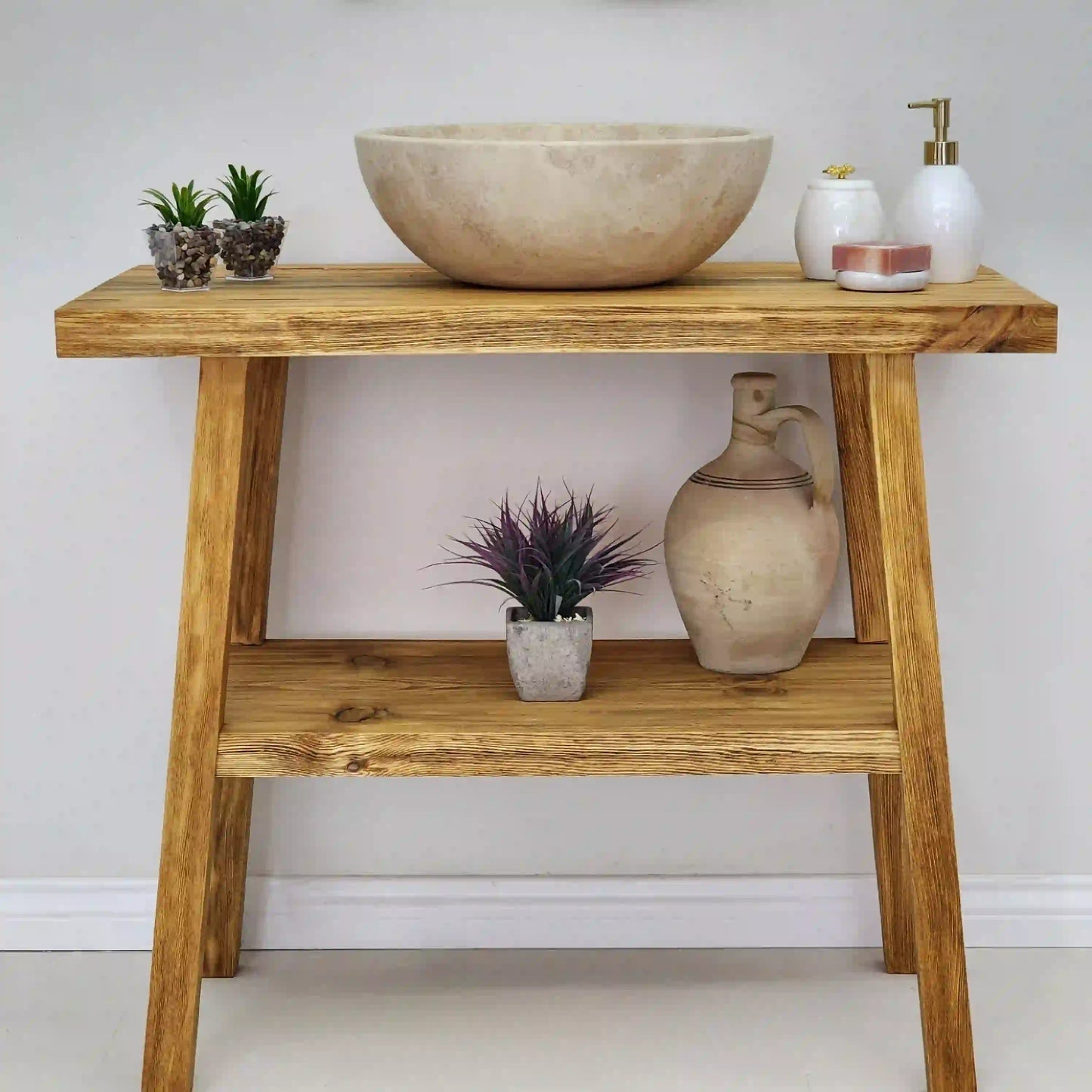 Rustikale Badezimmerwaschtische - Schmaler Bauernhausstil, Live Edge Wood 