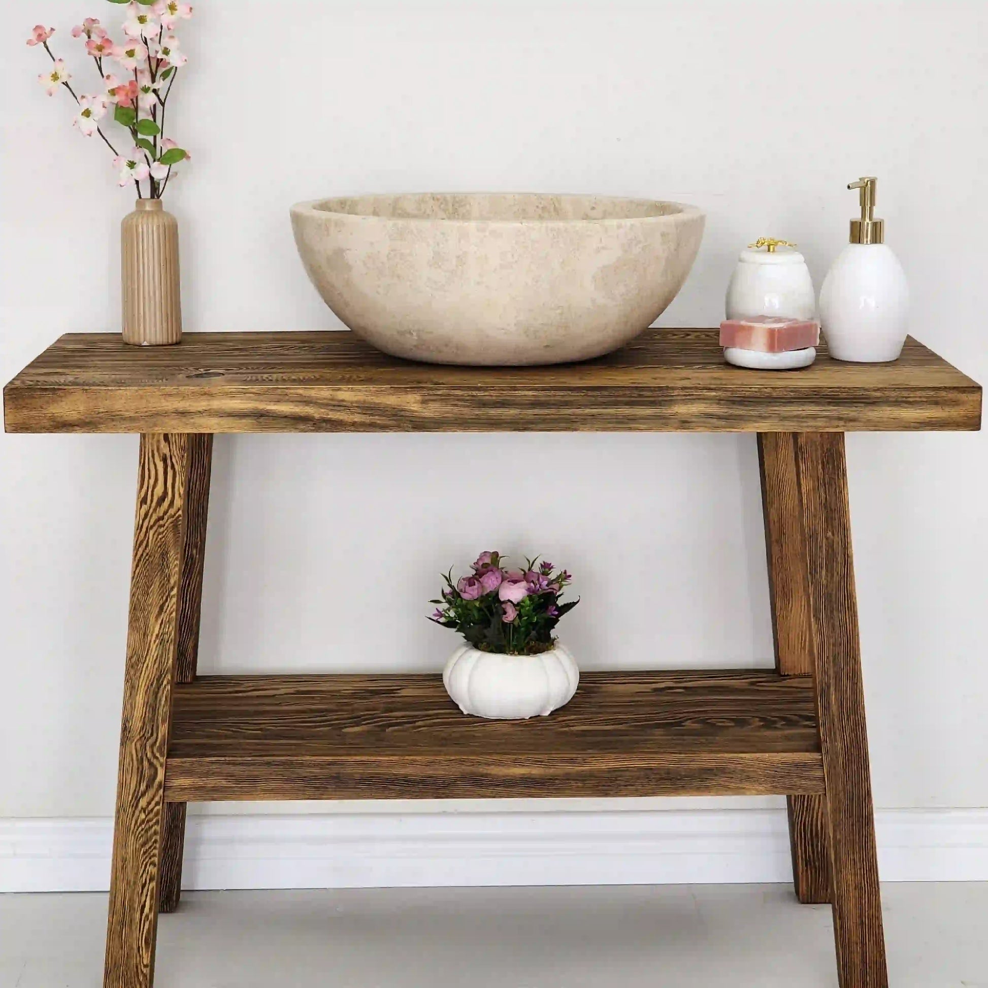 Rustikale Badezimmerwaschtische - Schmaler Bauernhausstil, Live Edge Wood 