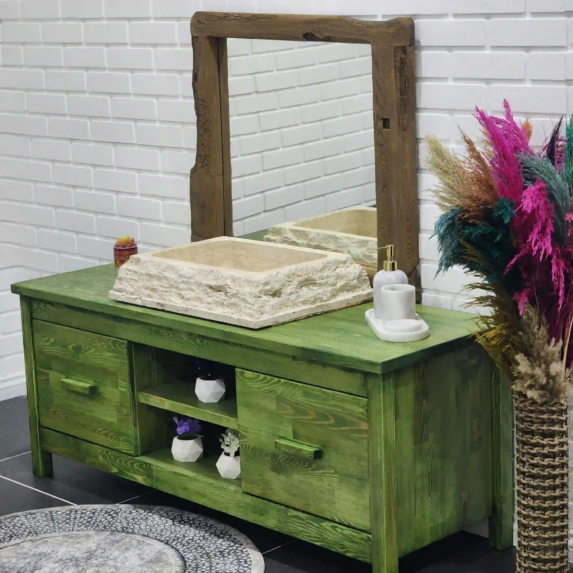 Rustic Bathroom Single or Double Sinks Vanity - Narrow Live Edge Wood