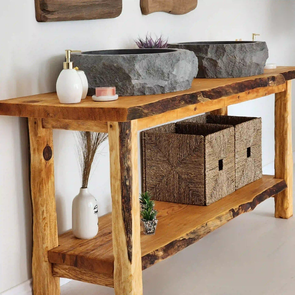 Rustic Bathroom Vanities - Farmhouse Narrow Live Edge Wood Vanity