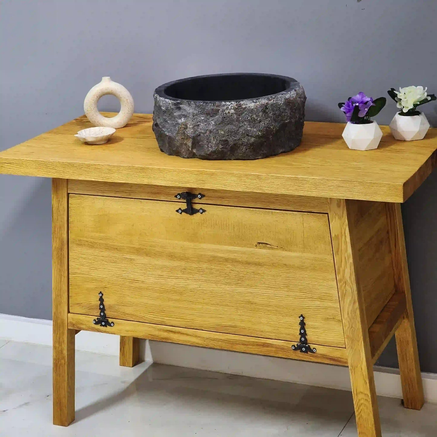 Rustic Bathroom Single or Double Sinks Vanity - Narrow Live Edge Wood