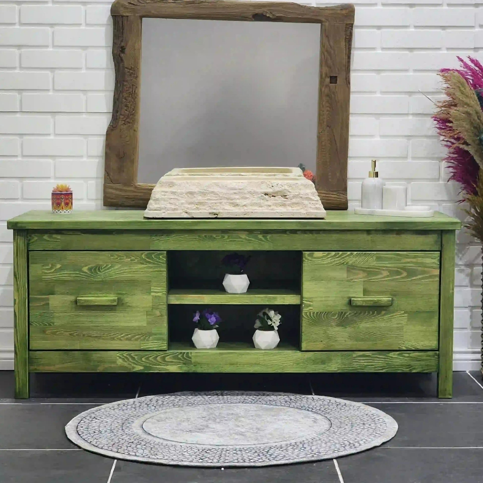 Rustic Bathroom Single or Double Sinks Vanity - Narrow Live Edge Wood