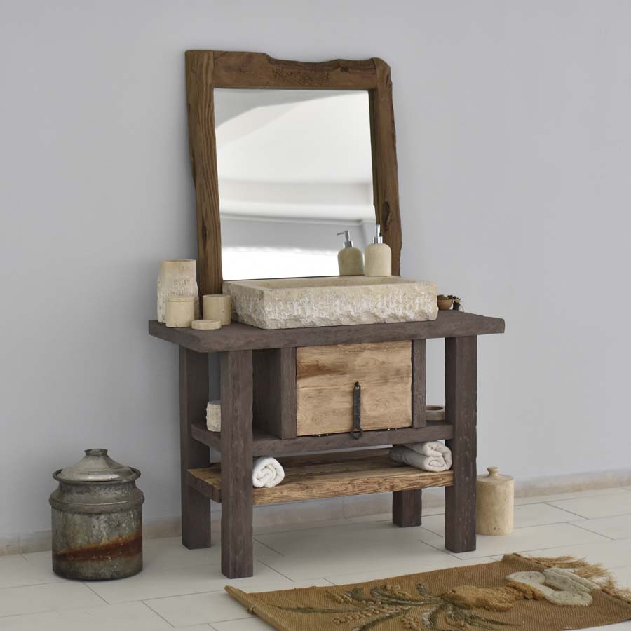 Rustikale Badezimmerwaschtische - Maßgefertigtes schmales Bauernhaus-Holz mit natürlicher Kante