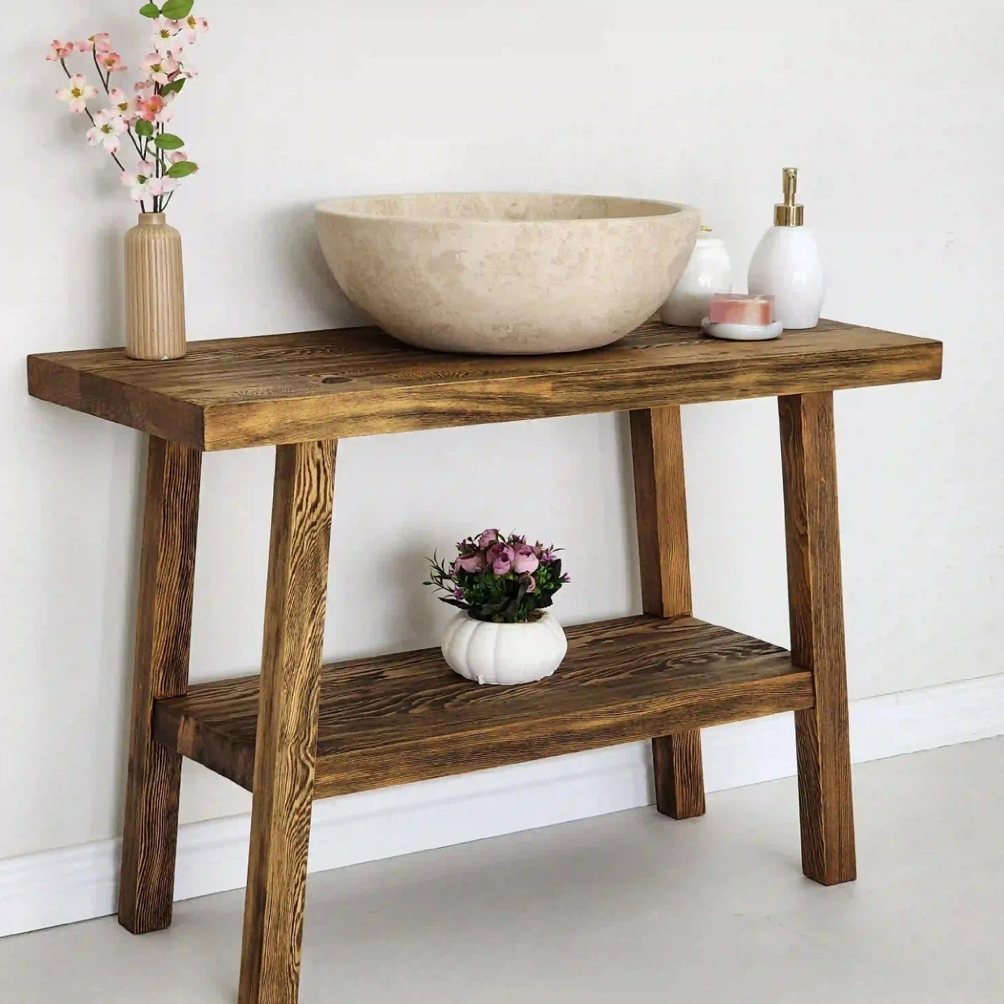 Rustic Bathroom Vanities - Solid Narrow Live Edge Wood Vanity