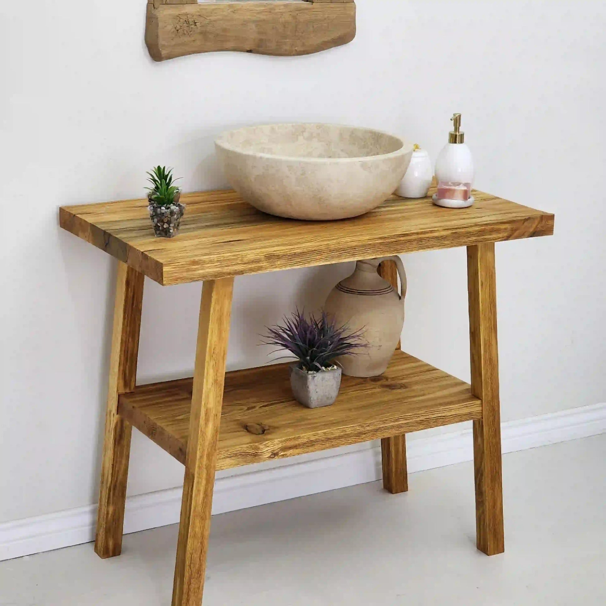 Rustic Bathroom Single or Double Sinks Vanity - Narrow Live Edge Wood