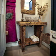 Rustikale Badezimmerwaschtische - Schmales Bauernhaus-Waschbecken aus Holz mit natürlicher Kante