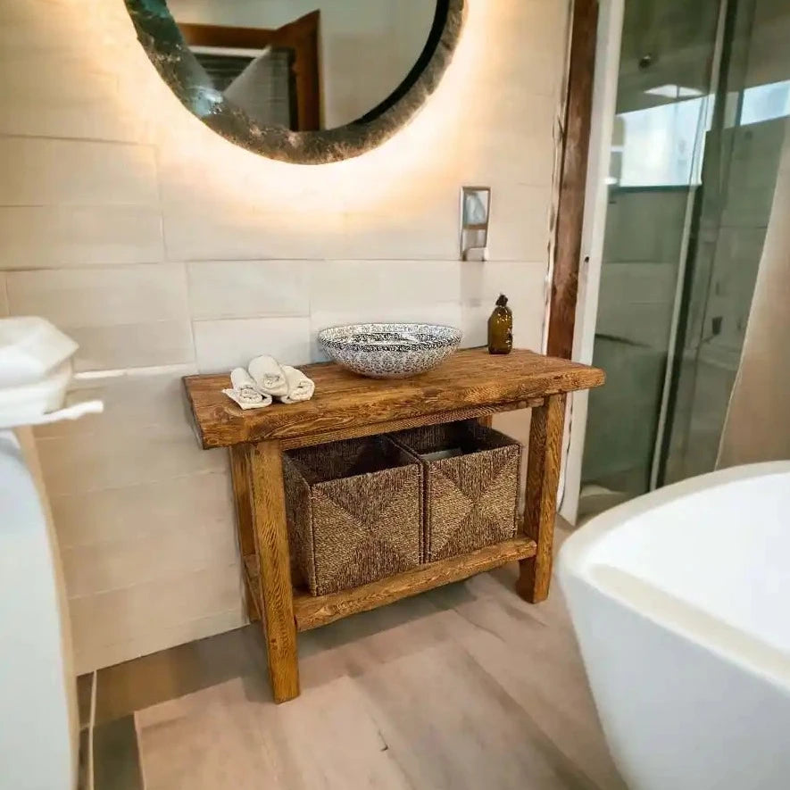 Rustic Bathroom Vanity Sink - Custom Farmhouse Narrow Live Edge Wood