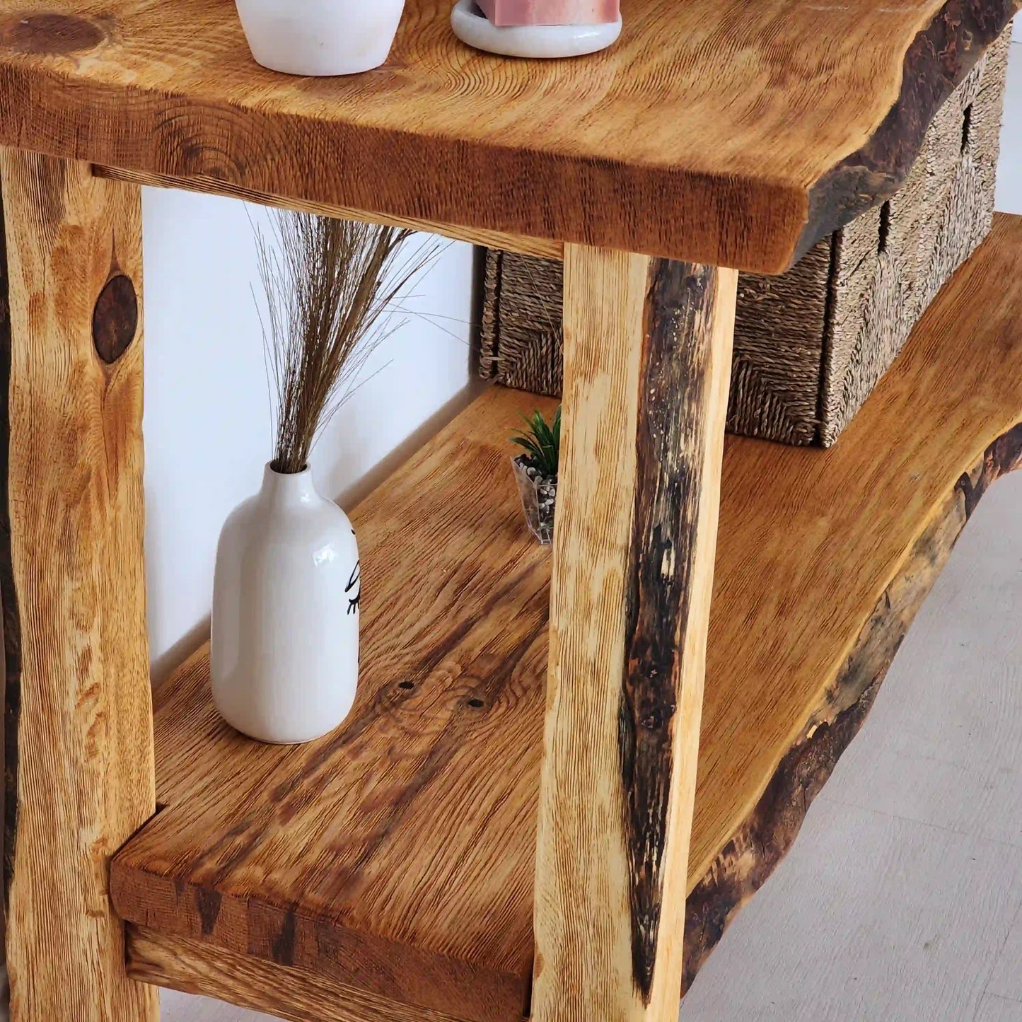 Rustic Bathroom Vanities - Farmhouse Narrow Live Edge Wood Vanity