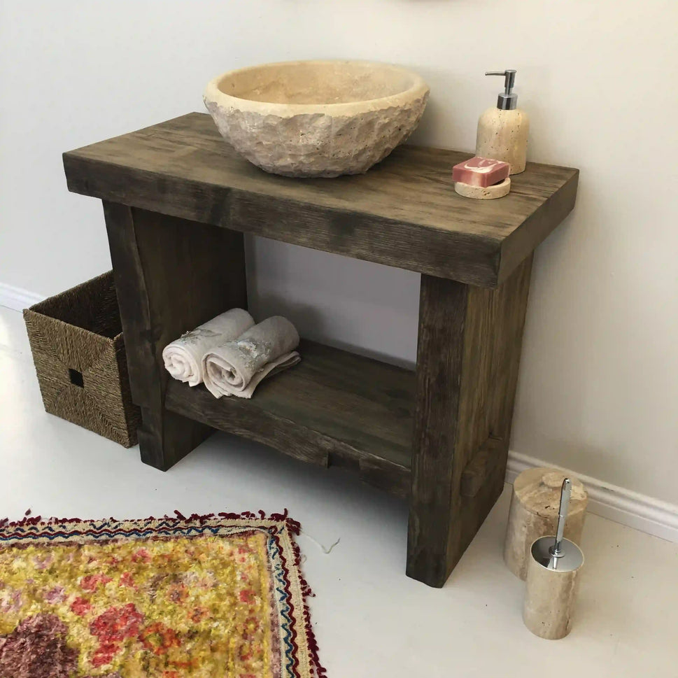 Rustic Bathroom Single or Double Sinks Vanity - Narrow Live Edge Wood
