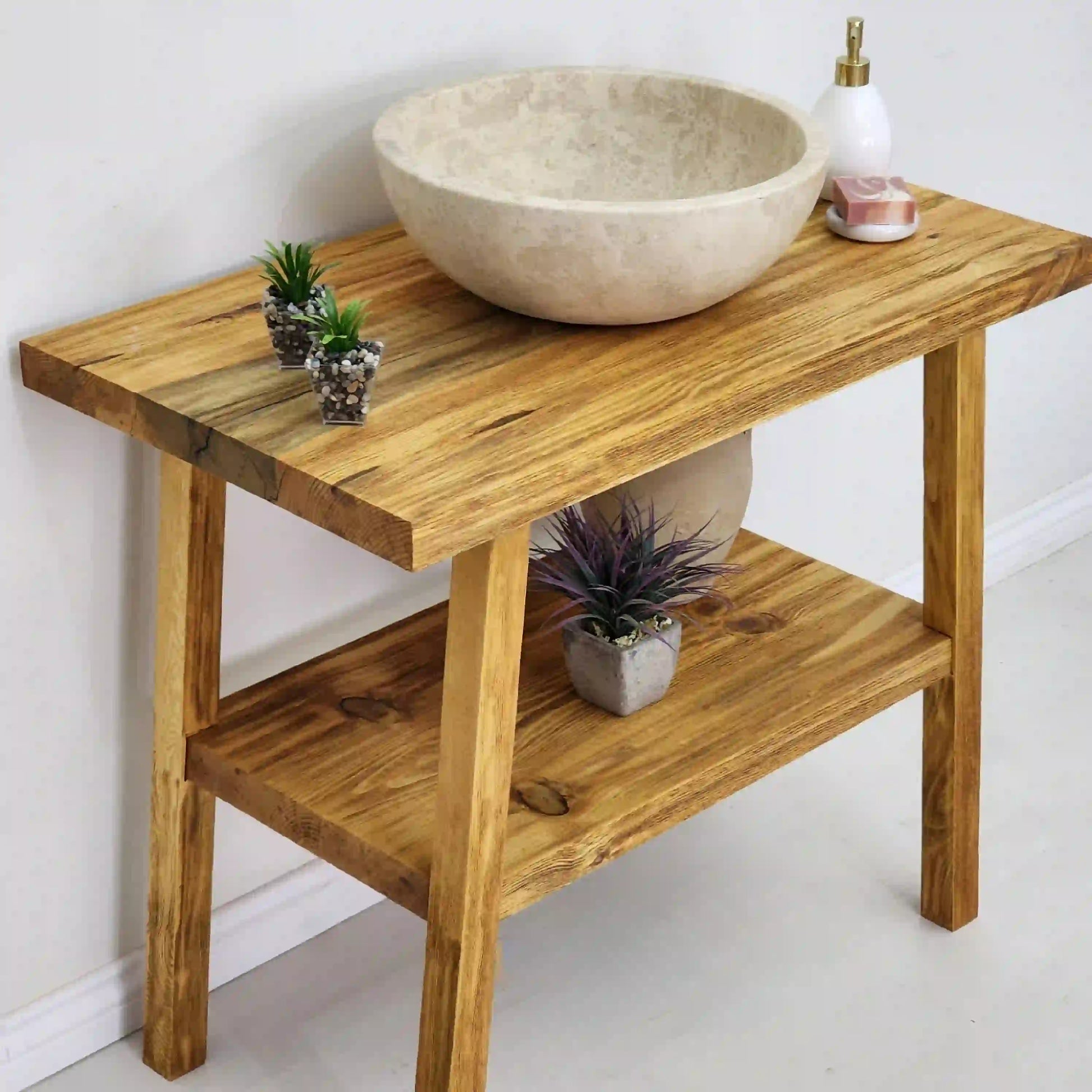 Rustikale Badezimmerwaschtische - Schmaler Bauernhausstil, Live Edge Wood 