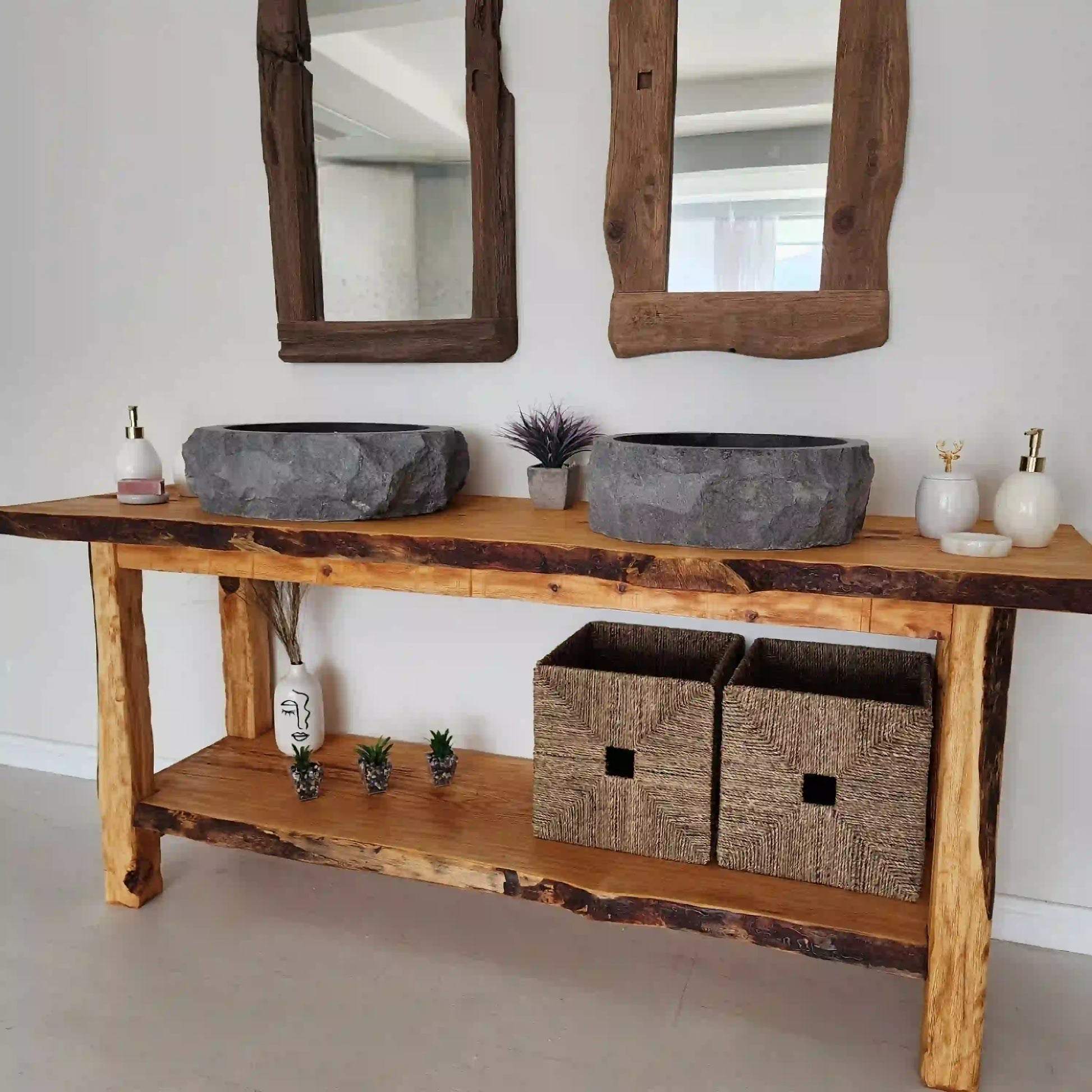 Rustic Bathroom Vanities - Farmhouse Narrow Live Edge Wood Vanity