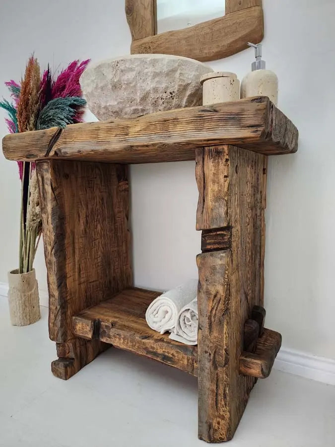 Rustic Bathroom Vanity Sink - Custom Farmhouse Narrow Live Edge Wood