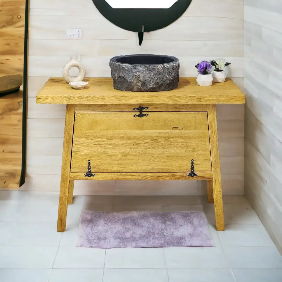 Rustic Bathroom Single or Double Sinks Vanity - Narrow Live Edge Wood