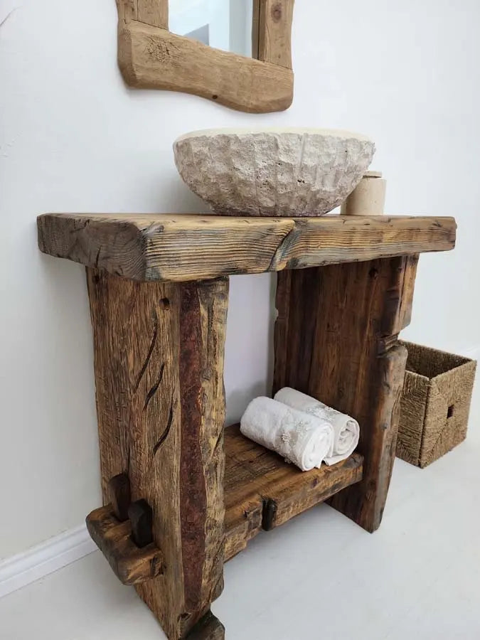 Rustic Bathroom Single or Double Sinks Vanity - Narrow Live Edge Wood