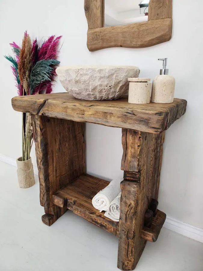 Rustic Bathroom Single or Double Sinks Vanity - Narrow Live Edge Wood