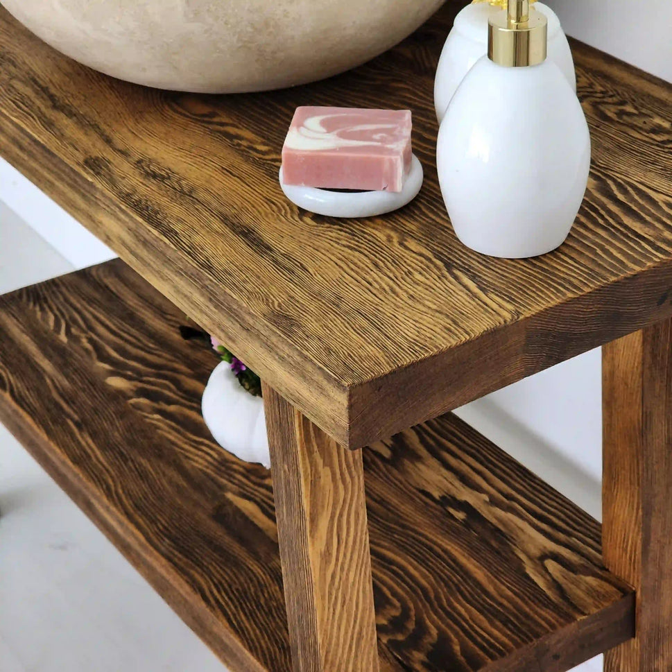 Rustikale Badezimmerwaschtische - Schmaler Bauernhausstil, Live Edge Wood 