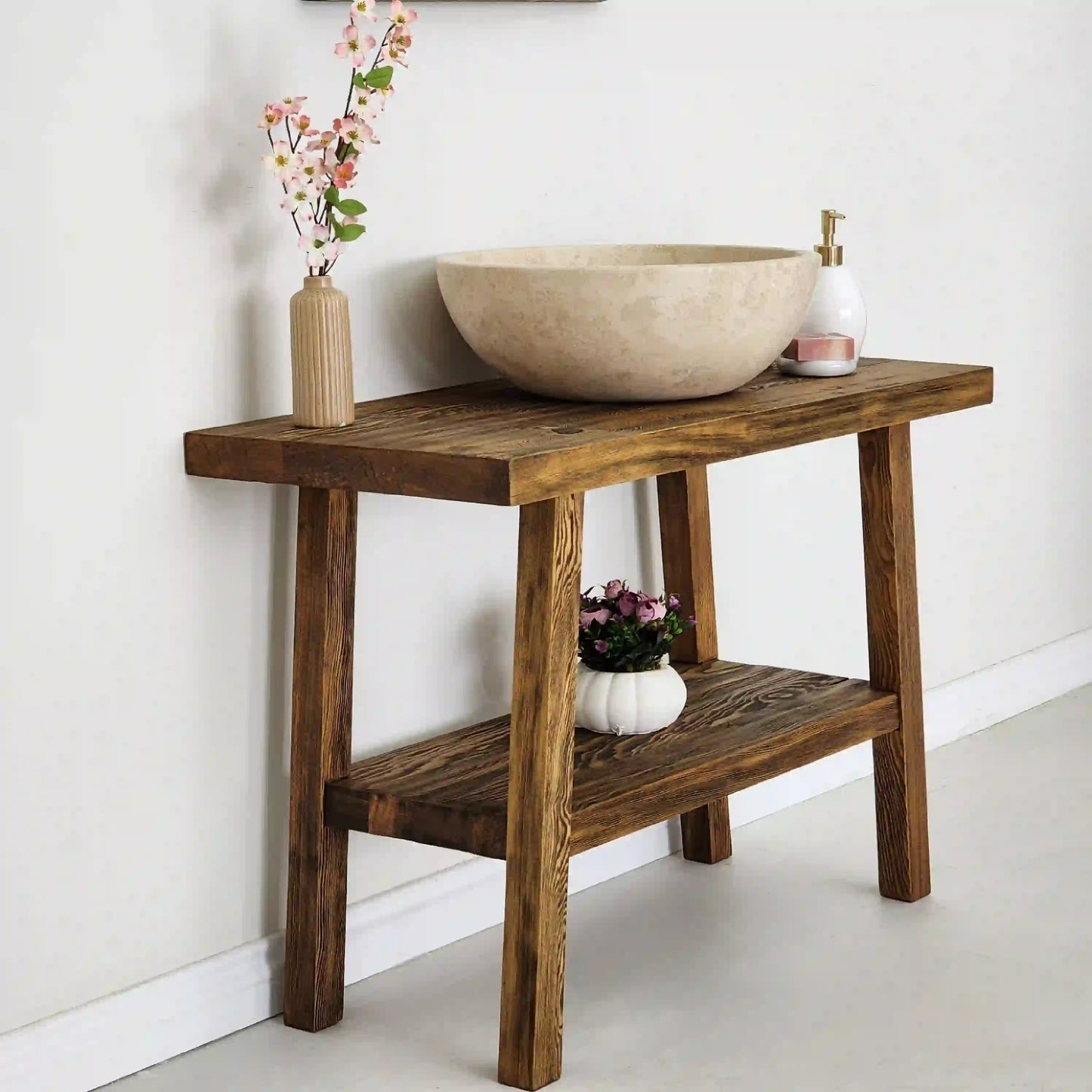 Rustikale Badezimmerwaschtische - Schmaler Bauernhausstil, Live Edge Wood 