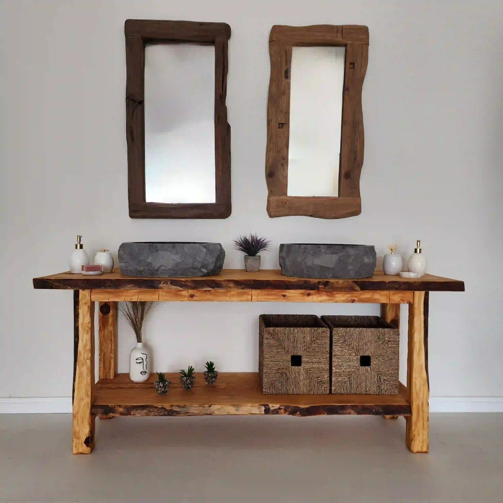 Rustic Bathroom Vanities - Farmhouse Narrow Live Edge Wood Vanity