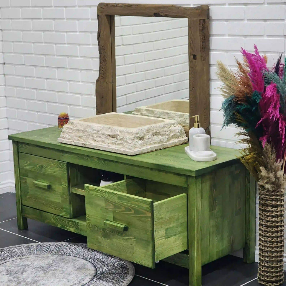 Rustic Bathroom Single or Double Sinks Vanity - Narrow Live Edge Wood