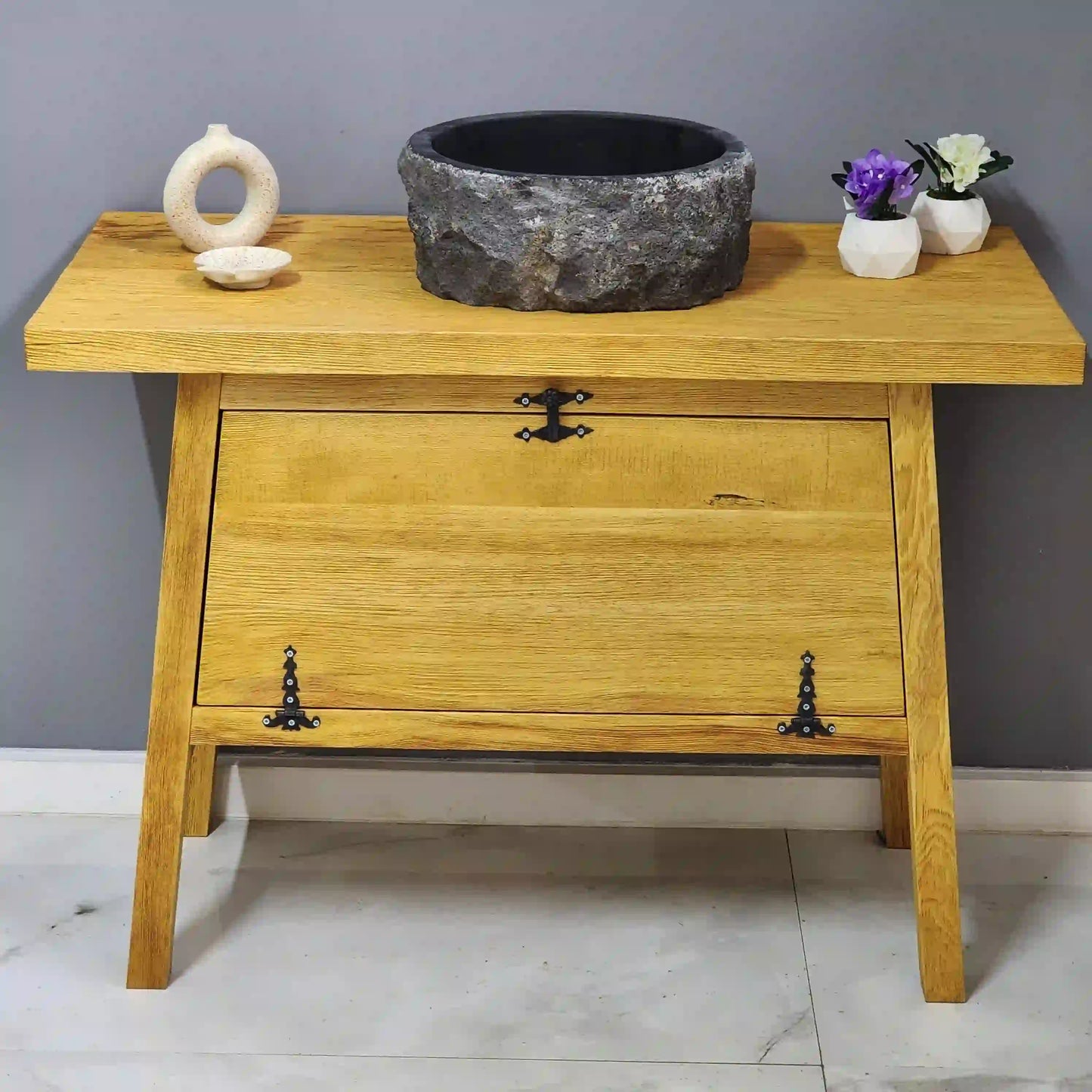 Rustic Bathroom Single or Double Sinks Vanity - Narrow Live Edge Wood