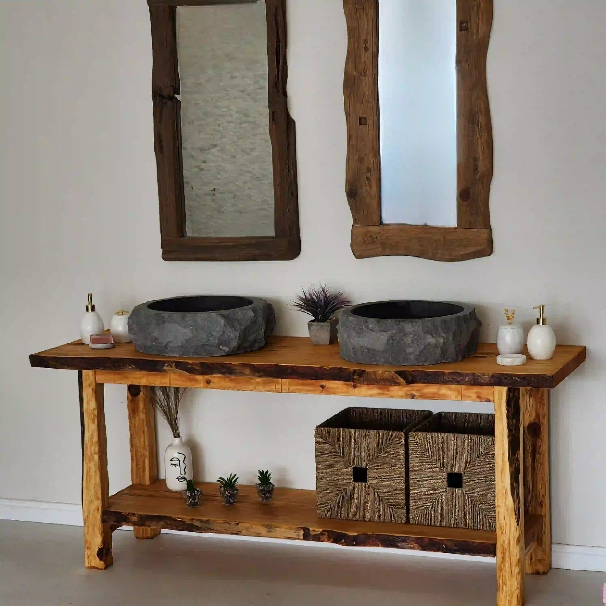 Rustic Bathroom Vanities - Farmhouse Narrow Live Edge Wood Vanity