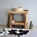 Zeige Bild Rustikaler Badezimmerwaschtisch - Schmaler Bauernhaus-Waschtisch aus Holz mit natürlicher Kante 2