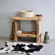 Rustikaler Badezimmerwaschtisch - Schmaler Bauernhaus-Waschtisch aus Holz mit natürlicher Kante