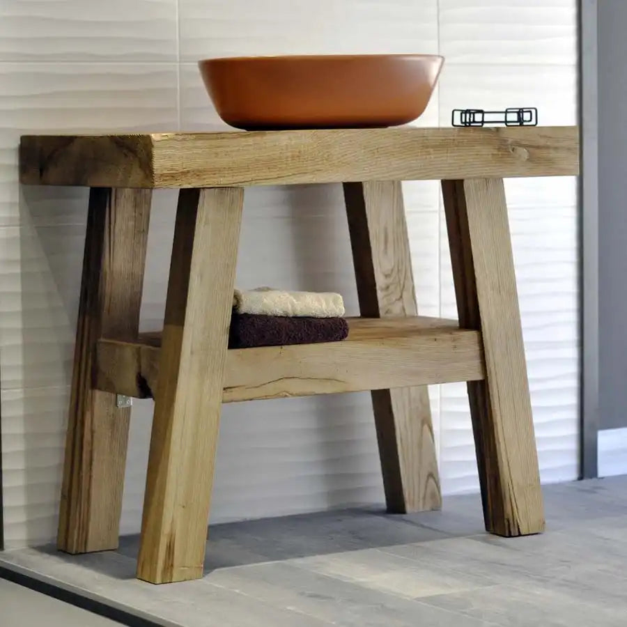 Rustic Bathroom Single or Double Sinks Vanity - Narrow Live Edge Wood