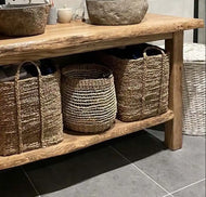 Rustikale Badezimmerwaschtische - Schmaler Waschtisch aus Holz im Landhausstil mit natürlicher Kante