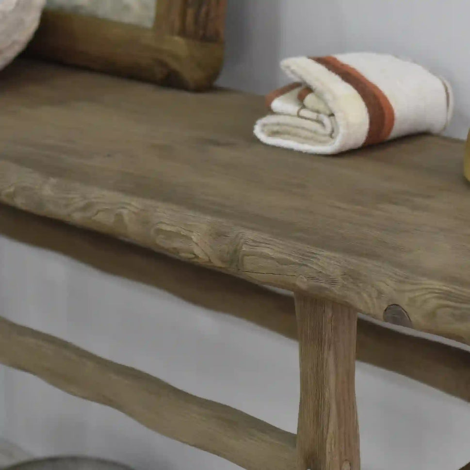 Rustikales Badezimmer-Waschbecken – Bauernhaus, schmales Live Edge-Holz 