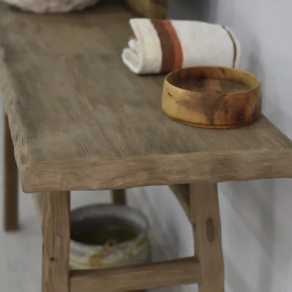 Rustikales Badezimmer-Waschbecken – Bauernhaus, schmales Live Edge-Holz 